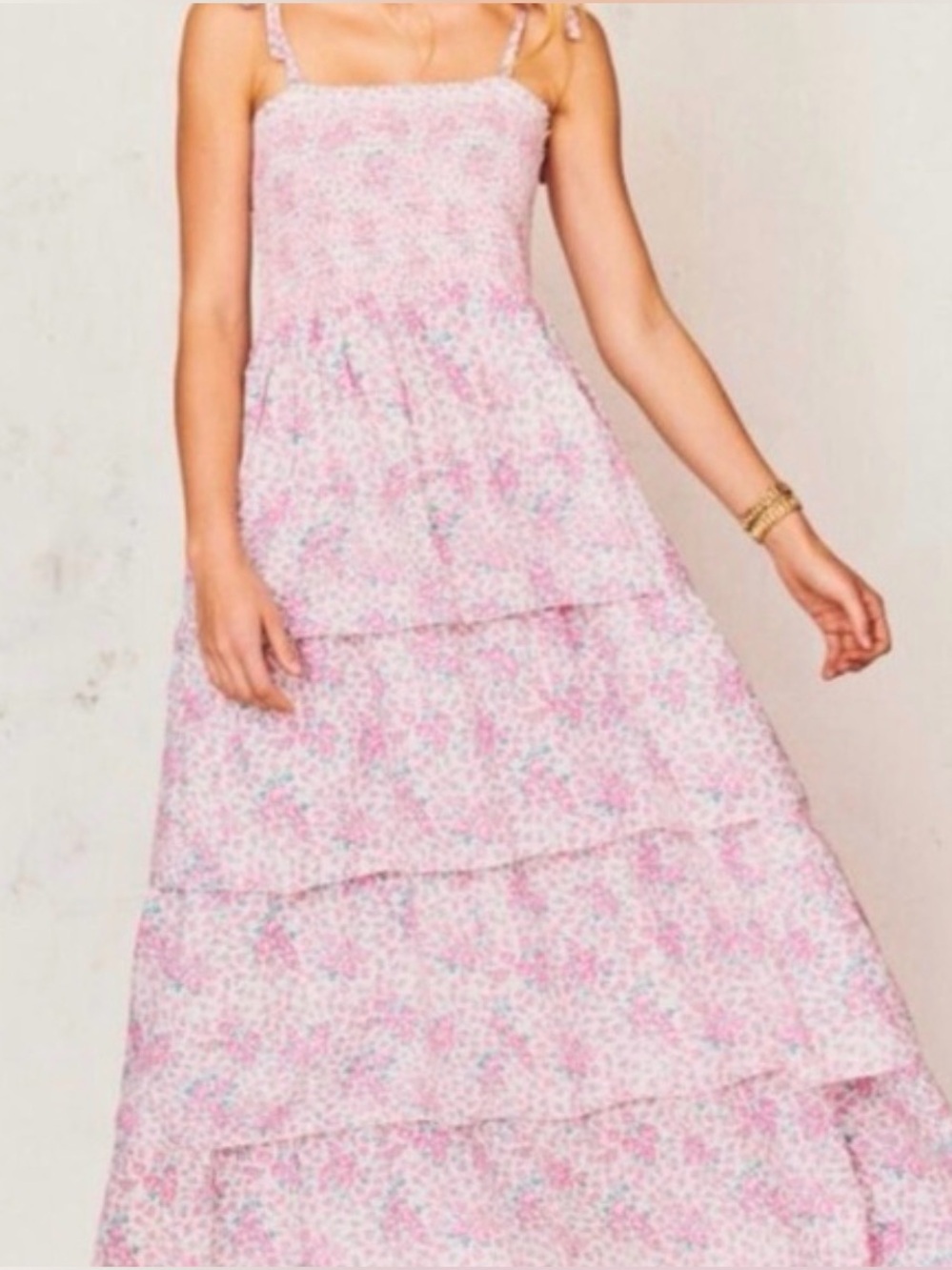 LoveShackFancy Caressa Pink Floral Maxi Dress